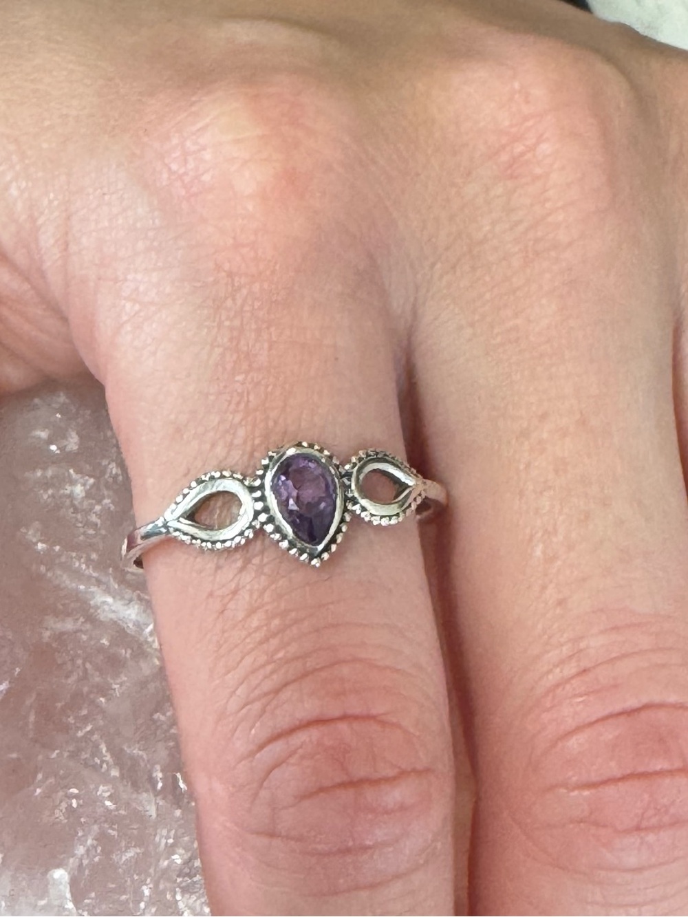 Amethyst Sterling Silver Teardrop Stacker Ring - Size 10.75 - 11